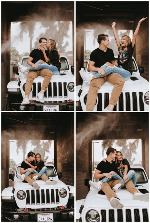 couples car wash photo shoot